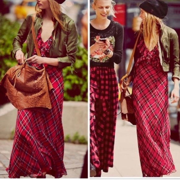 Free People Dresses & Skirts - Free People Plaid Venitia Ruffle Casual Maxi Dress